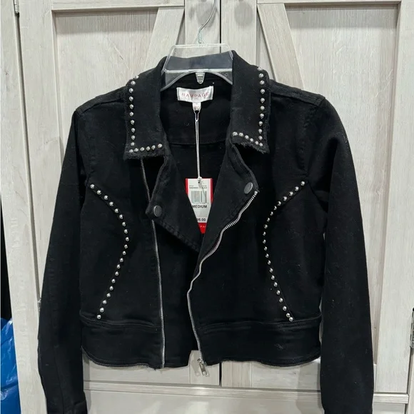 Rampage Black Denim Moto Jacket Size Medium - Picture 2 of 7